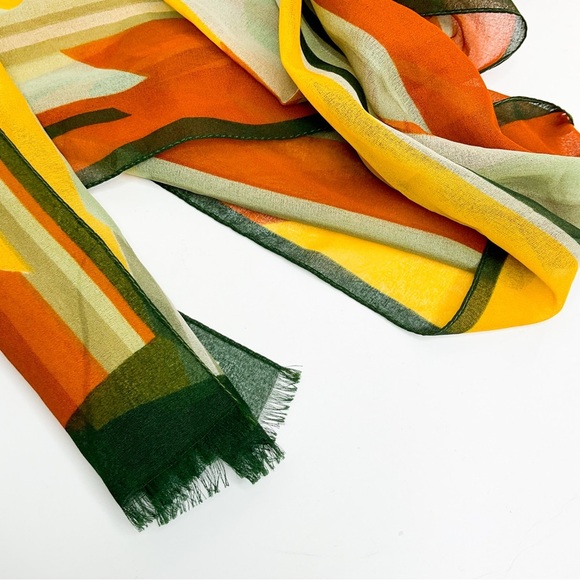 VINTAGE 1970s Striped Scarf Orange Yellow Green | Boho Polyester - Picture 5 of 5